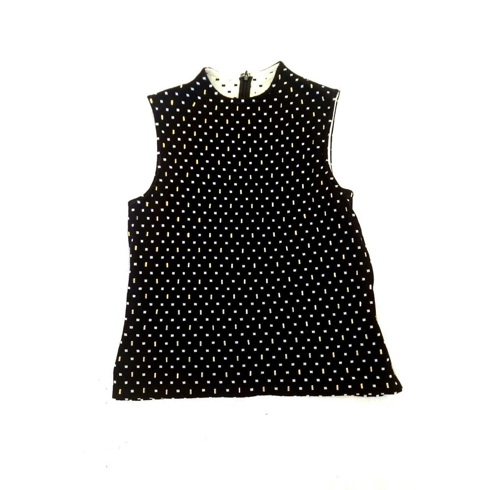 St. John Black Top w Metallic Gold & White Design Tank Petite Size Sleeveless